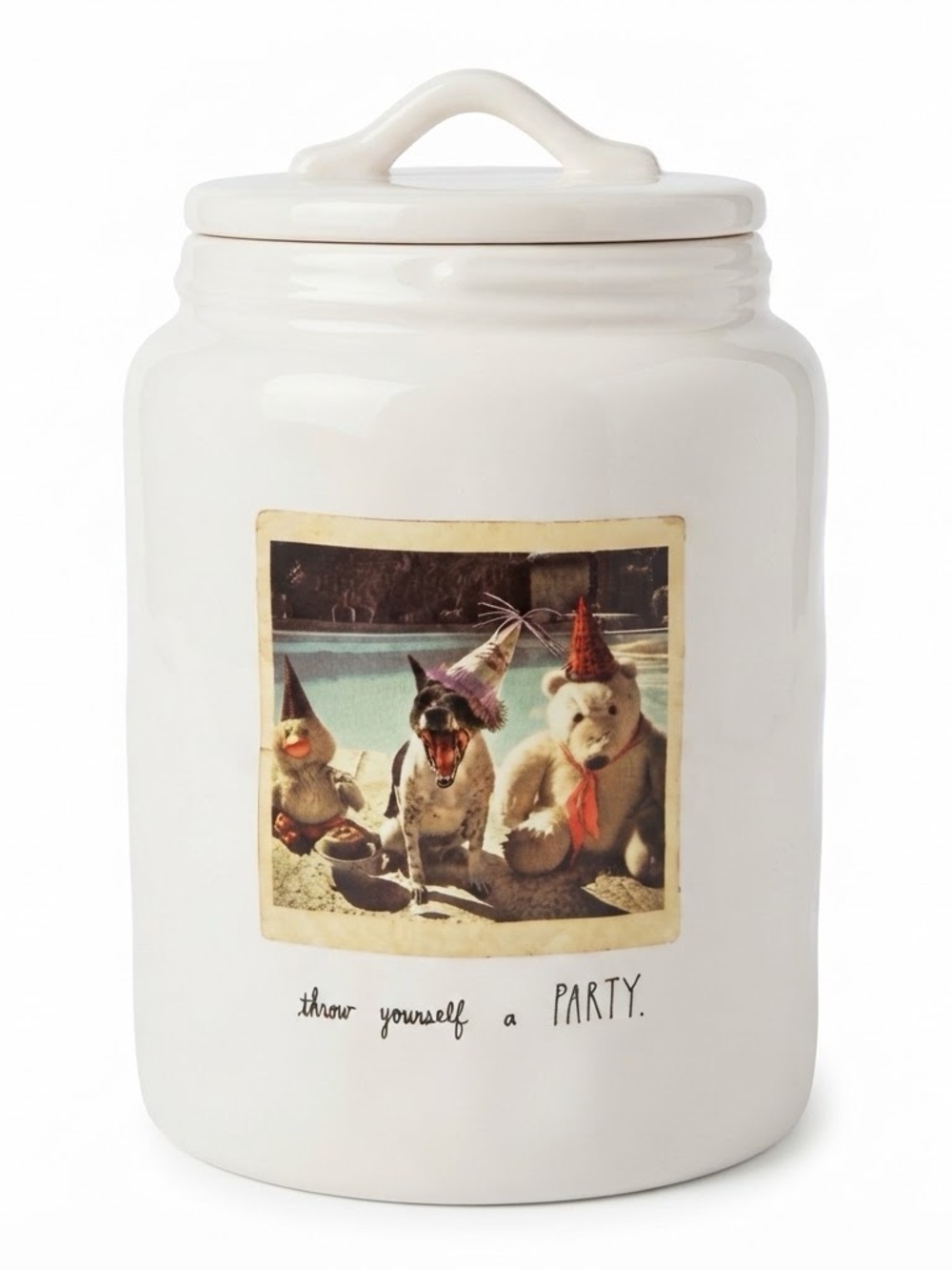Rae Dunn “Throw Yourself a Party” Canister - RARE! 🎉🐾